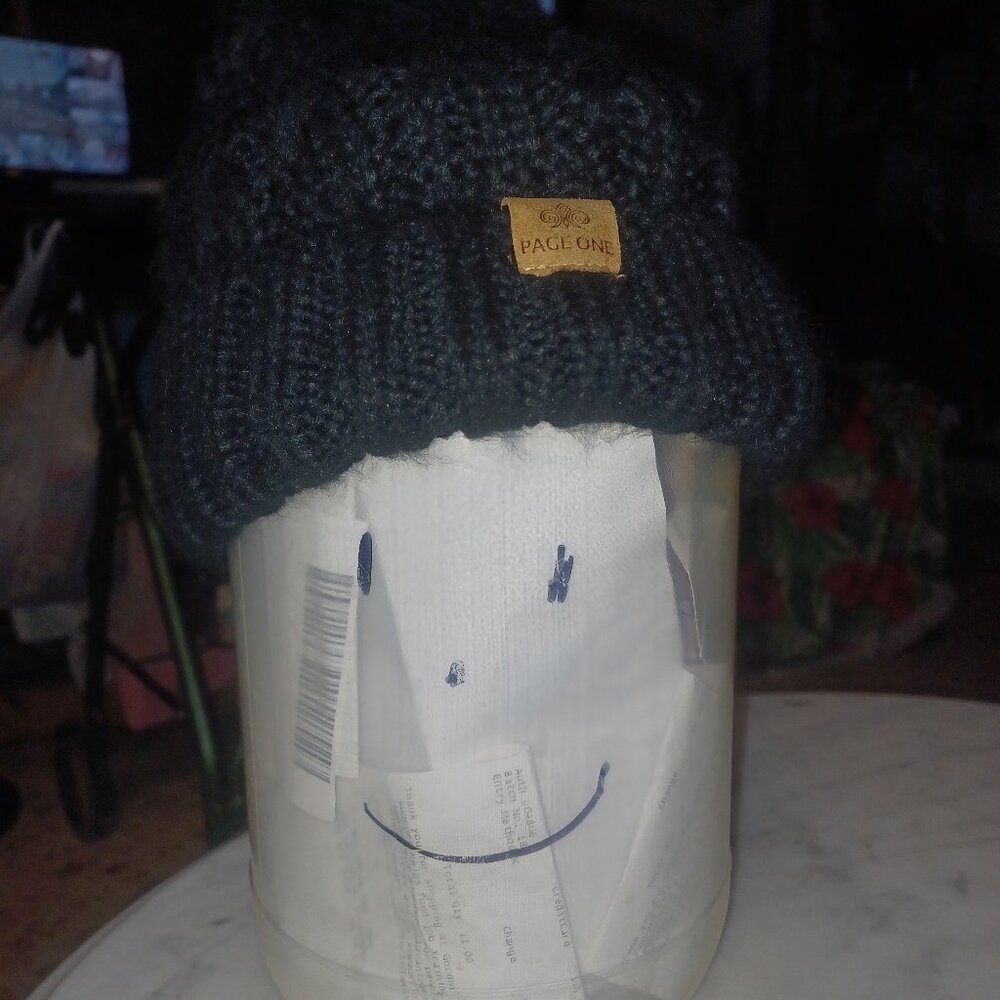 Page One Faux Fur Lined Beanie with Pom Pom Black